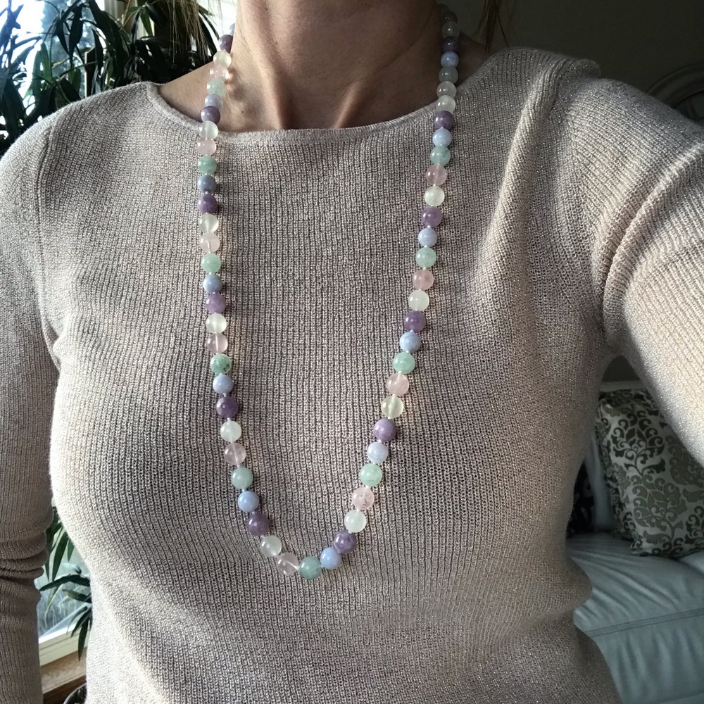 New 31” multicolor pastel jade and agate necklace